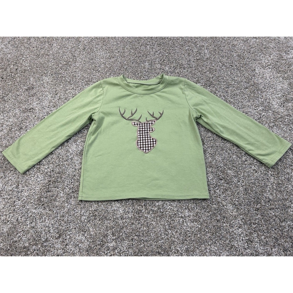Honey Bean Kids Deer Appliqué Long Sleeve Green Size 4 #0091